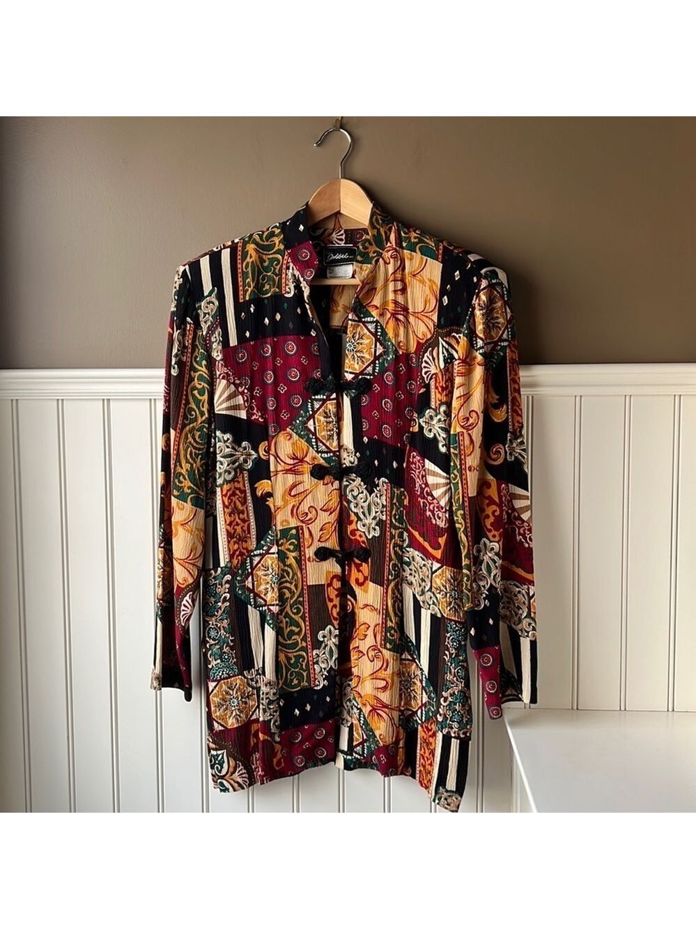 Jolibee Vintage Multicolored Creped Fabric Abstract Pattern Tunic Size 12 - Picture 14 of 14